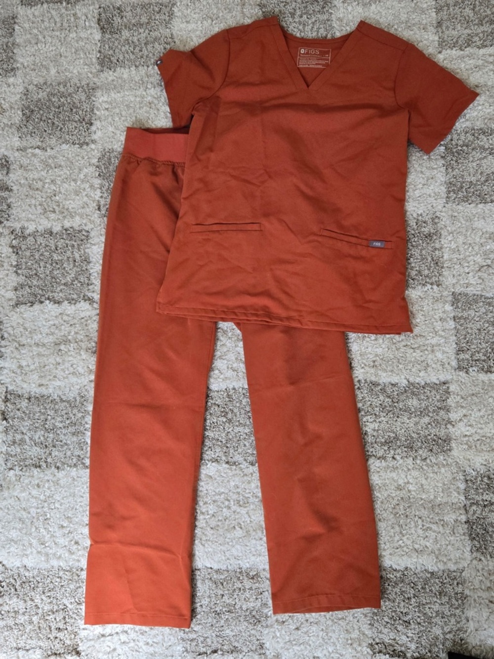 Figs Rust Orange Medical Scrub Set - V-Neck Top & Pants